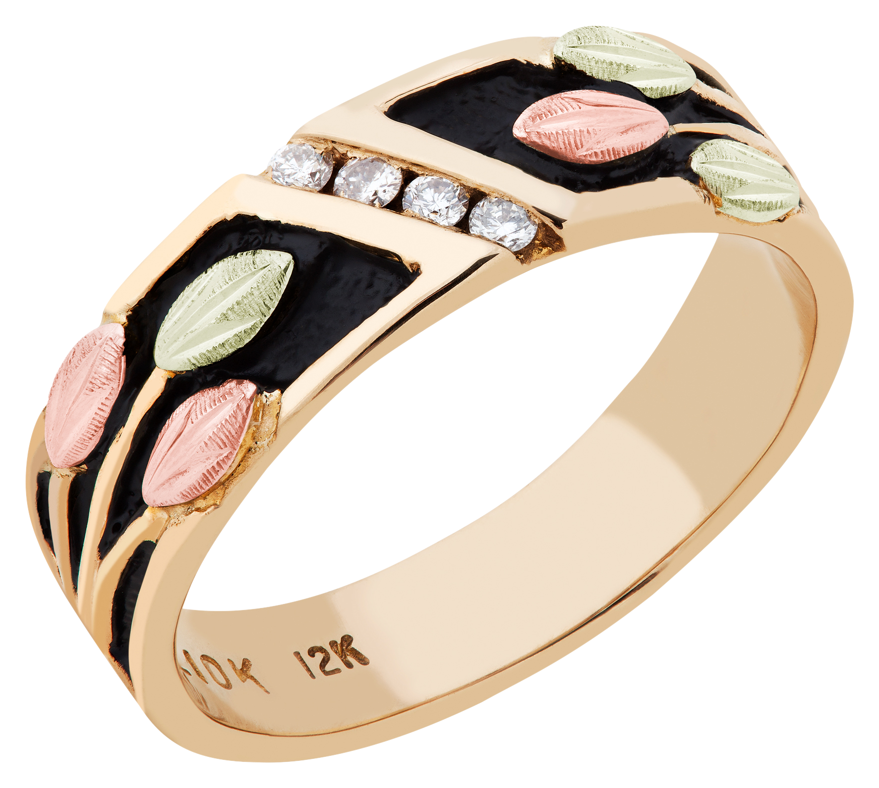 Landstrom's Black Hills Gold Leaves and Diamonds Wedding Band Ring for